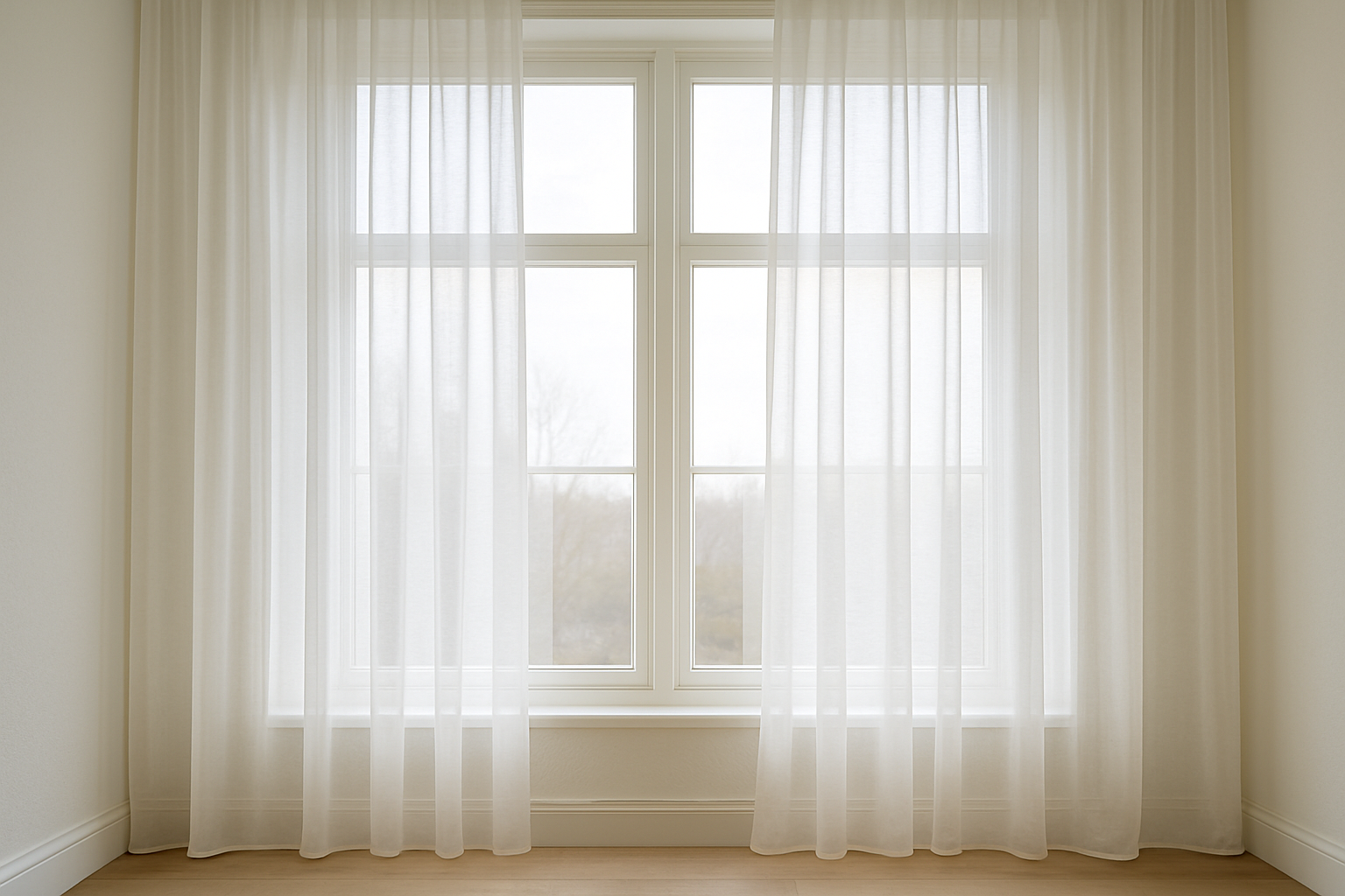 Frisse witte vitrage na professionele reiniging