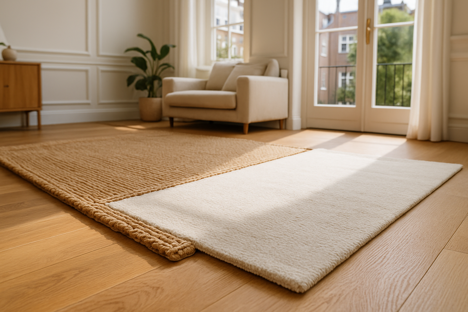 Vloerkleed materialen jute en wit