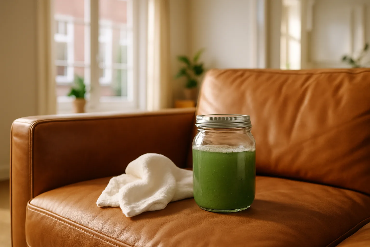 Leren bank schoonmaken met groene zeep