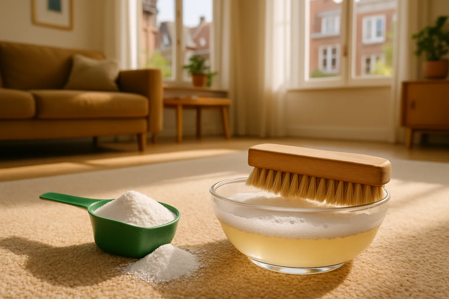 Tapijt schoonmaken met waspoeder