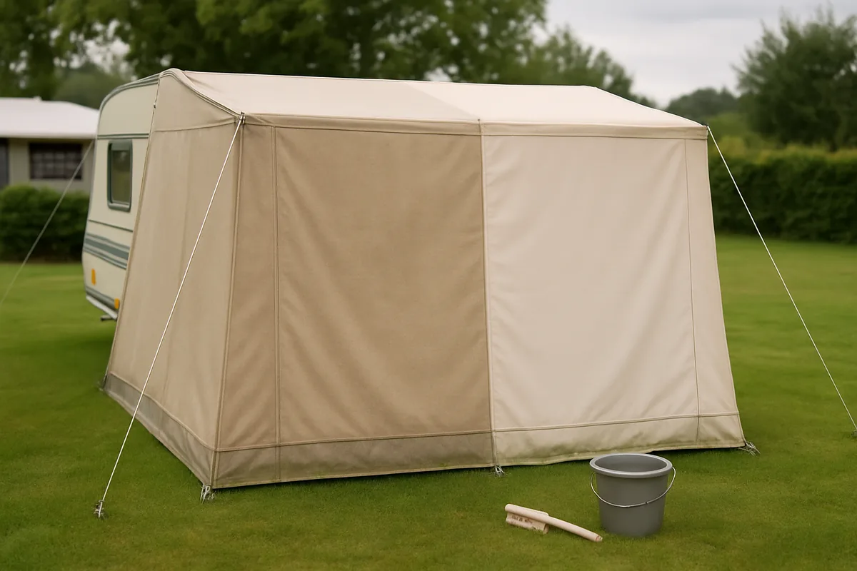 Voortent bij een caravan